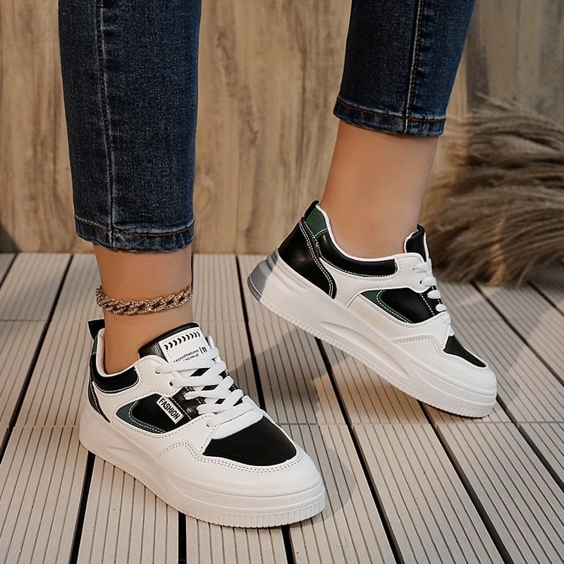 Lively® Women's Casual & Fashion Sneakers, Letter Patch Color Block Skate Shoes, Low Top Lace Up Shoes
